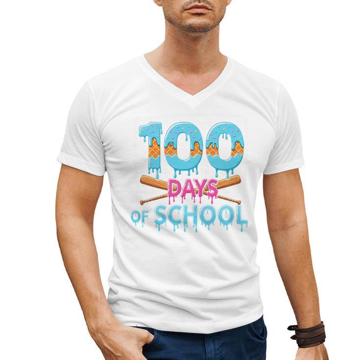 100 Days Of School Drip Ice Cream Baseball For Teacher Kids Premium Tri-Blend Men's V-Neck T-Shirt