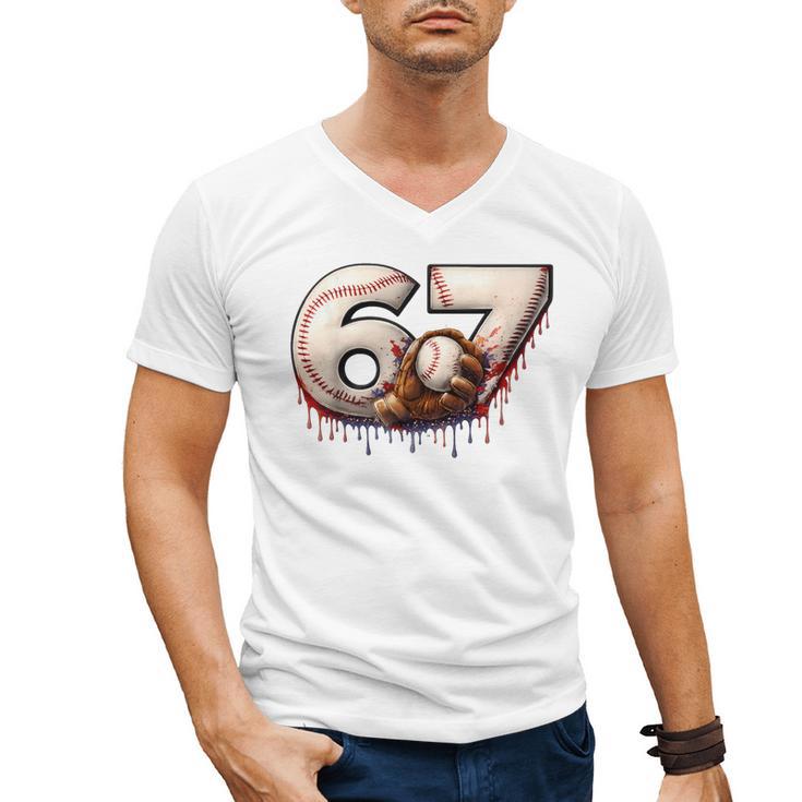 6 7 Six Seven American Baseball Graphic Men's V-Neck T-Shirt