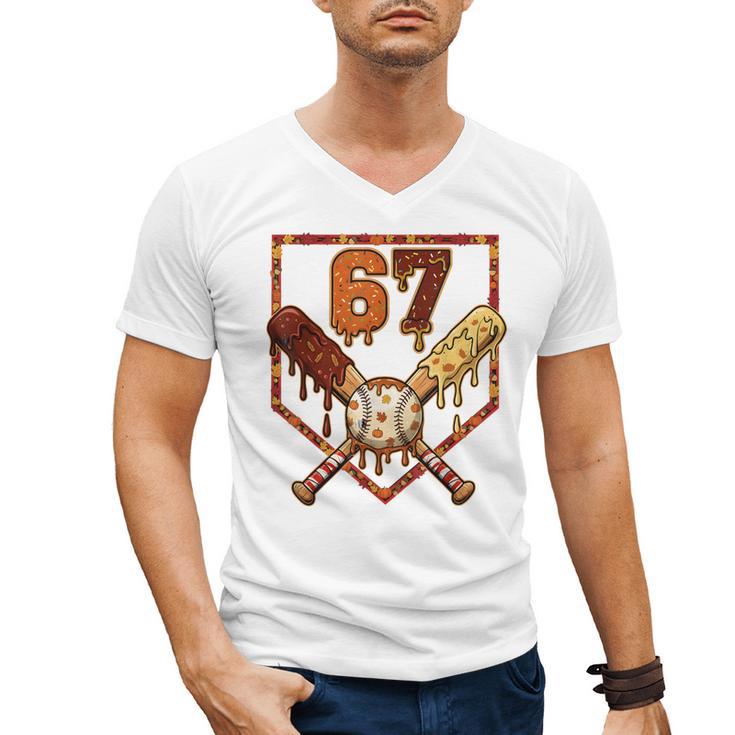 67 Baseball Drip Thanksgiving Six Seven Boys Teens Kids Men's V-Neck T-Shirt