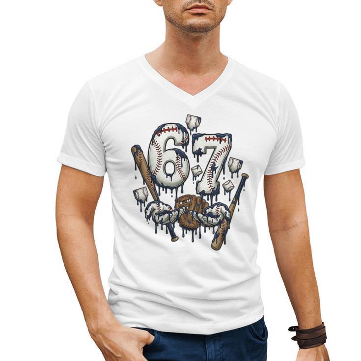 67 Baseball Six Seven Baseball 6 7 Kids Boys Girls Premium Tri-Blend Men's V-Neck T-Shirt