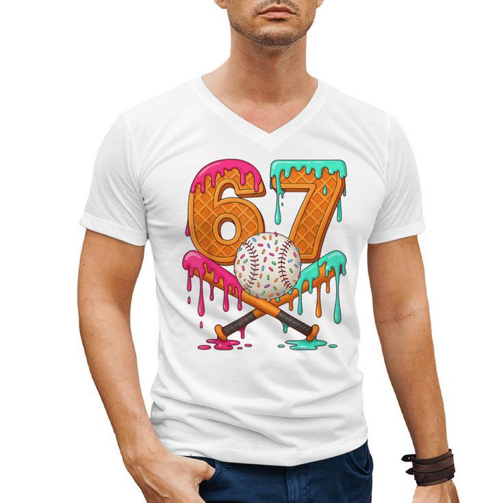 67 Ice Cream Drip Baseball Number 67 Player 67th Birthday Men's V-Neck T-Shirt