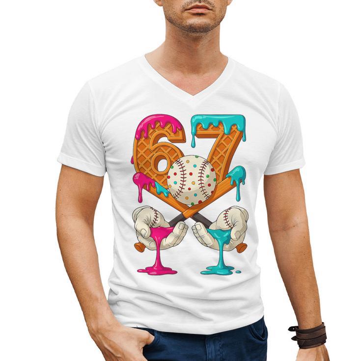 67 Ice Cream Drip Baseball Number 67 Player 67th Birthday Premium Tri-Blend Men's V-Neck T-Shirt