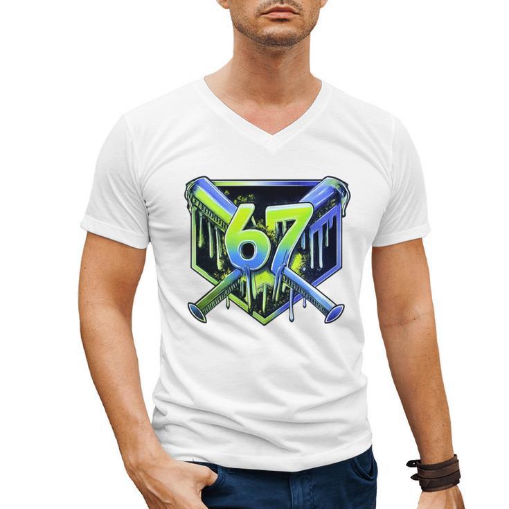 Awesome 67 Baseball Drip Effect Baseball 6-7 Meme Graphic Premium Tri-Blend Men's V-Neck T-Shirt