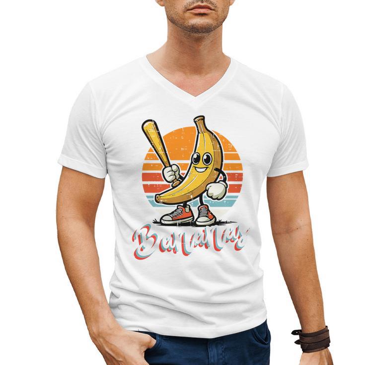 Bananas Baseball Sunset Retro Fruit Sports Boys Kids Men Premium Tri-Blend Men's V-Neck T-Shirt