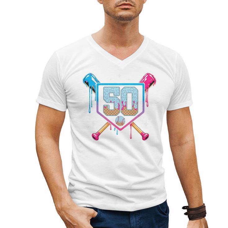 Baseball 50 Year Old Ice Cream Drip 50th Birthday Number 50 Men's V-Neck T-Shirt