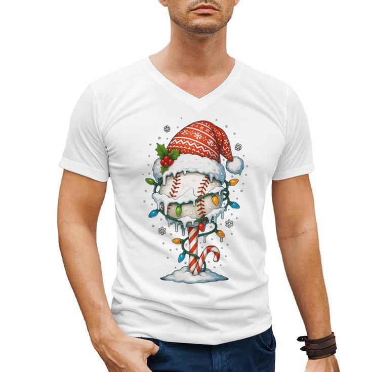 Baseball Christmas Ball Hat Snow Winter Premium Tri-Blend Men's V-Neck T-Shirt