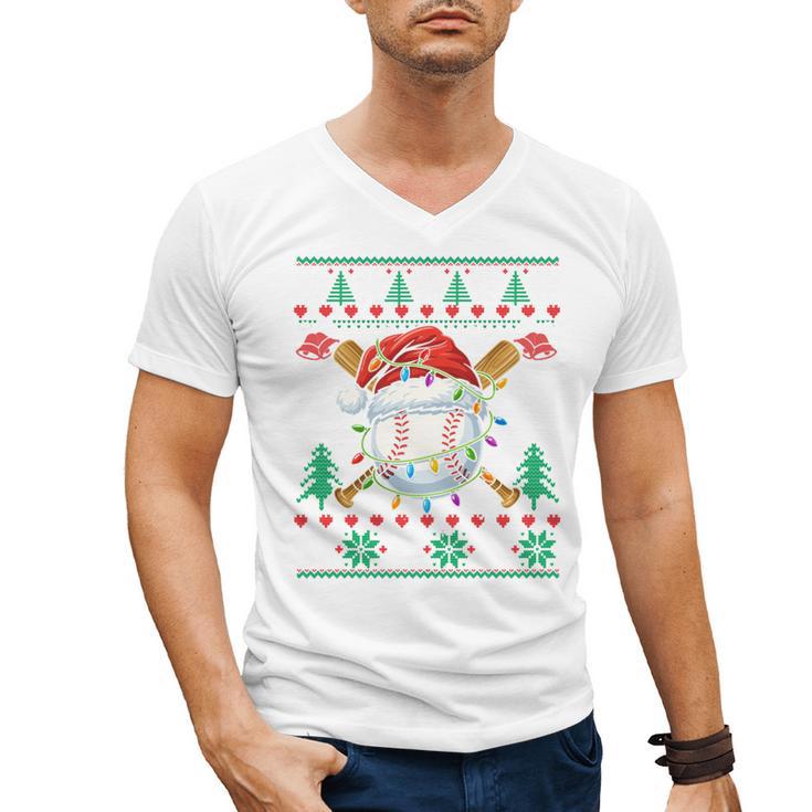 Baseball Christmas Ugly Sweater Santa Sport Men Kids Men's V-Neck T-Shirt