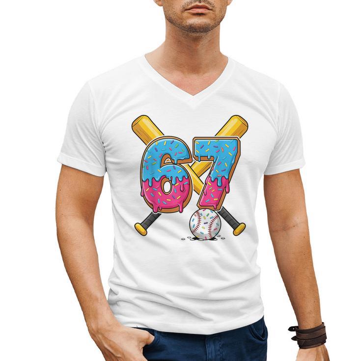 Baseball Drip Number 67 Player 67th Birthday Meme Gen Alpha Men's V-Neck T-Shirt