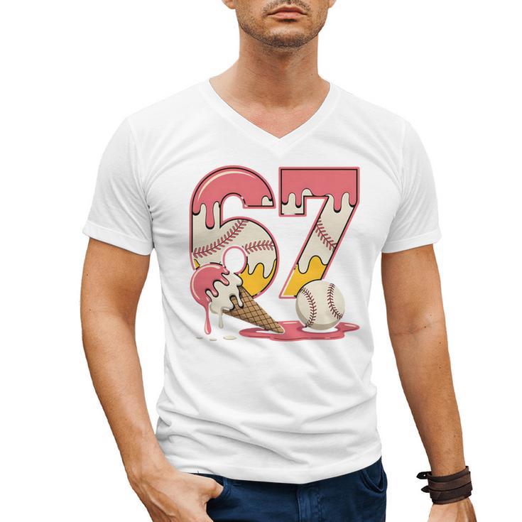 Baseball Drip Number 67 Player Ice Cream Or 67th Birthday Men's V-Neck T-Shirt