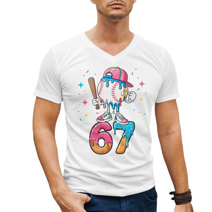 Baseball Drip Number 67 Six Seven Meme Ice Cream Dripping Men's V-Neck T-Shirt