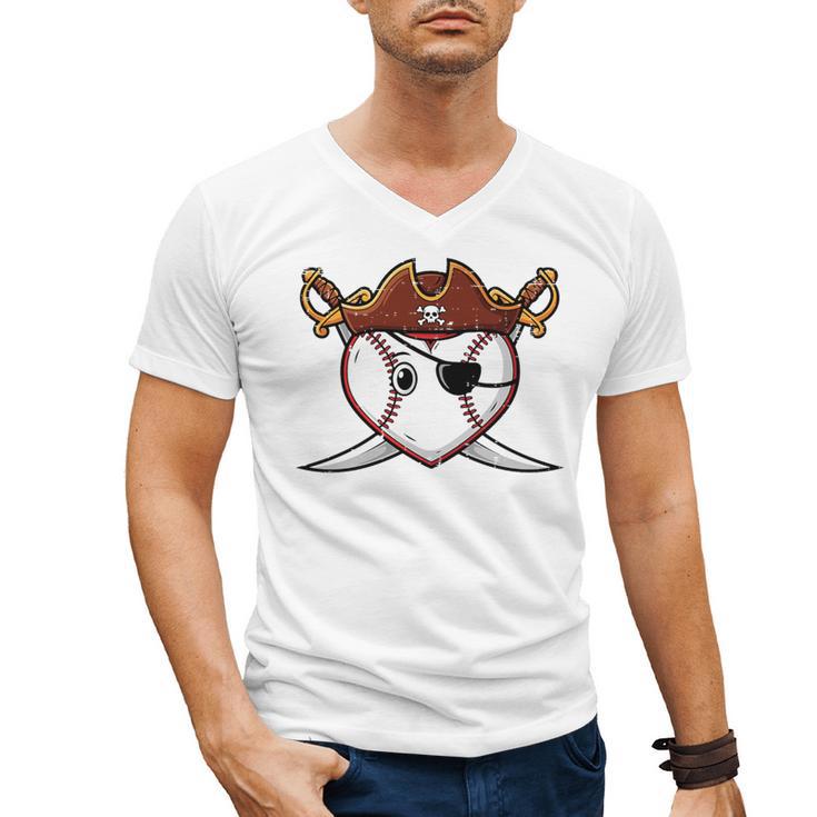 Baseball Heart Pirate Hat Crossed Swords Men Boys Kids Youth Premium Tri-Blend Men's V-Neck T-Shirt