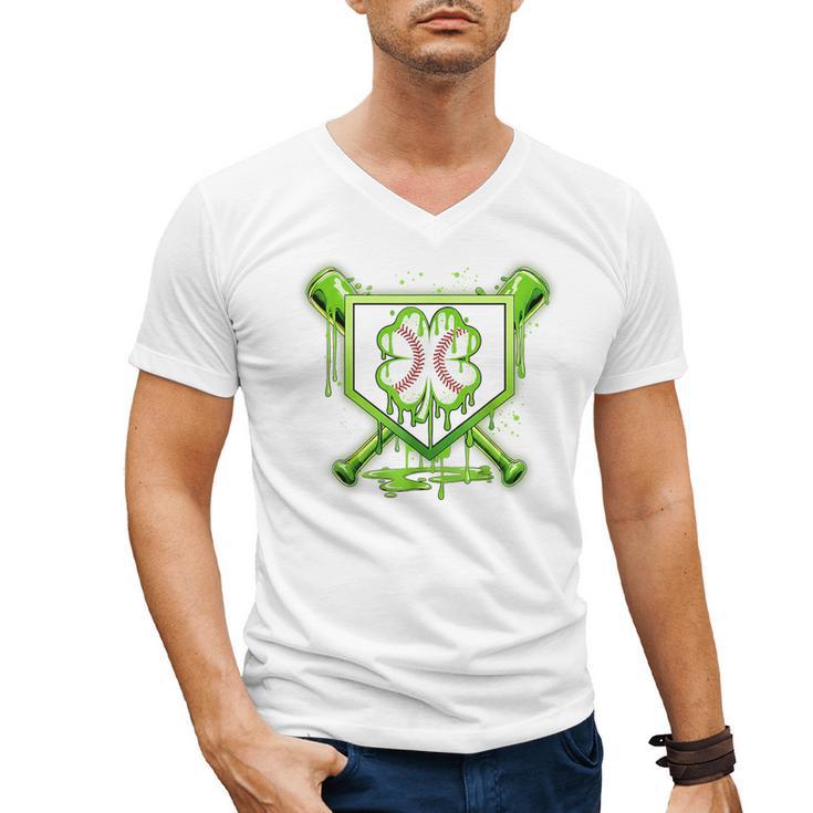 Baseball Icecream St Patrick's Day Lucky Charm Shamrock Drip Men's V-Neck T-Shirt