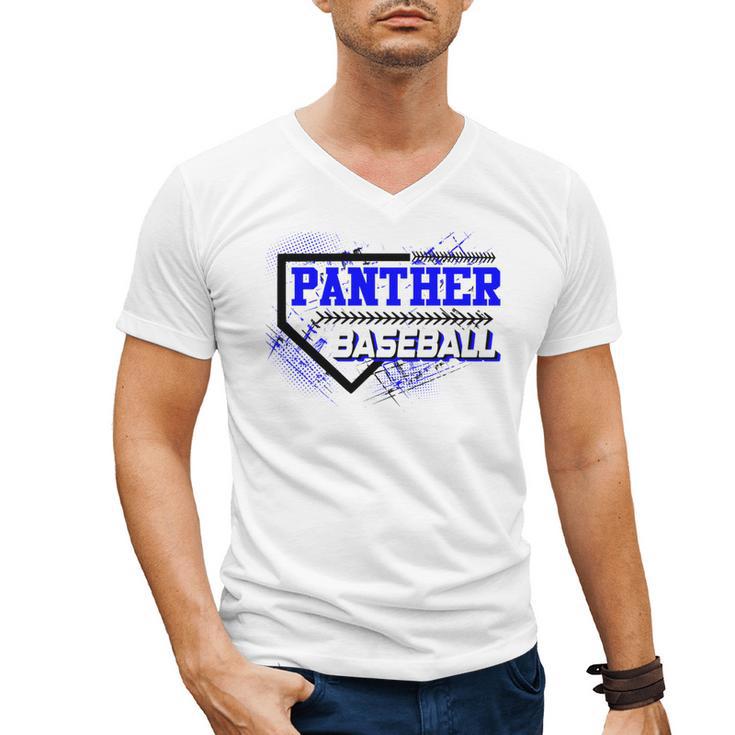 Blue Panther Baseball Home Plate Game Day Mascot Panther Men's V-Neck T-Shirt