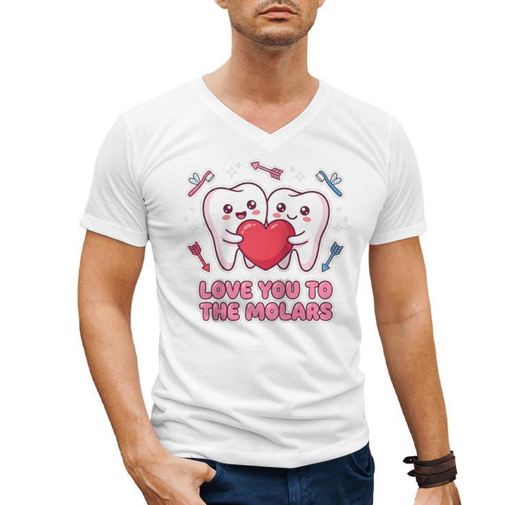 Cute Dentist Valentine Love You To The Molars Teeth Pun Raglan Baseball Tee Men's V-Neck T-Shirt