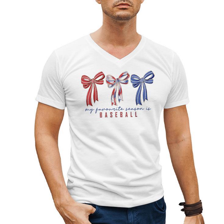 My Favorite Season Is Baseball Coquette Bow Game Day Mom Sis Men's V-Neck T-Shirt