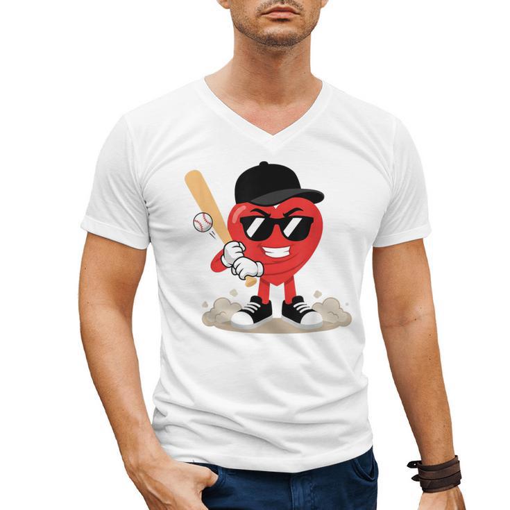 Heart Playing Baseball Valentine Baseball Men's V-Neck T-Shirt