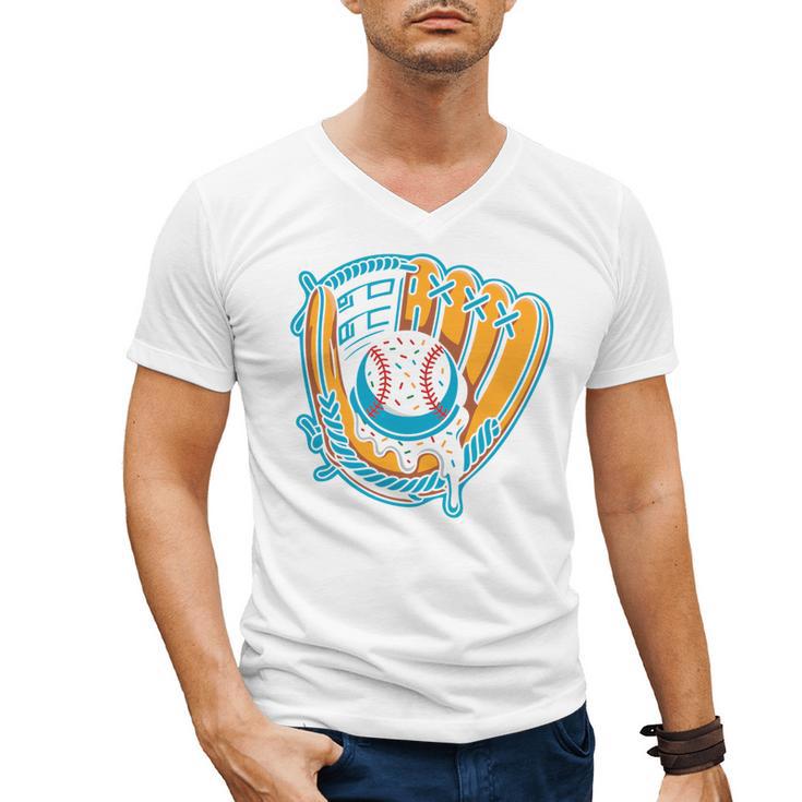 Ice Cream Baseball Mitt Drippy Scoop Baseball Sports Men's V-Neck T-Shirt