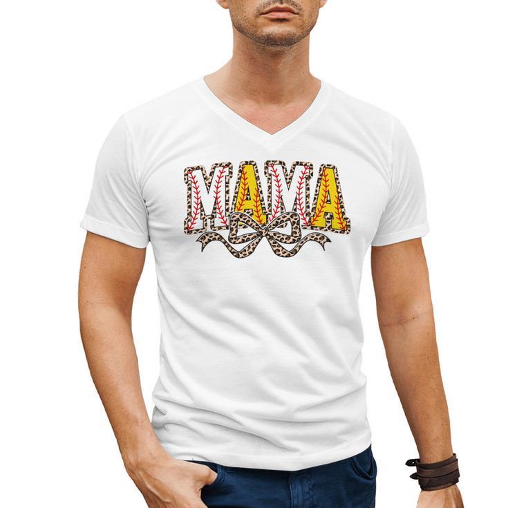 Leopard Baseball Softball Mama Bow Softball Baseball Mom Men's V-Neck T-Shirt