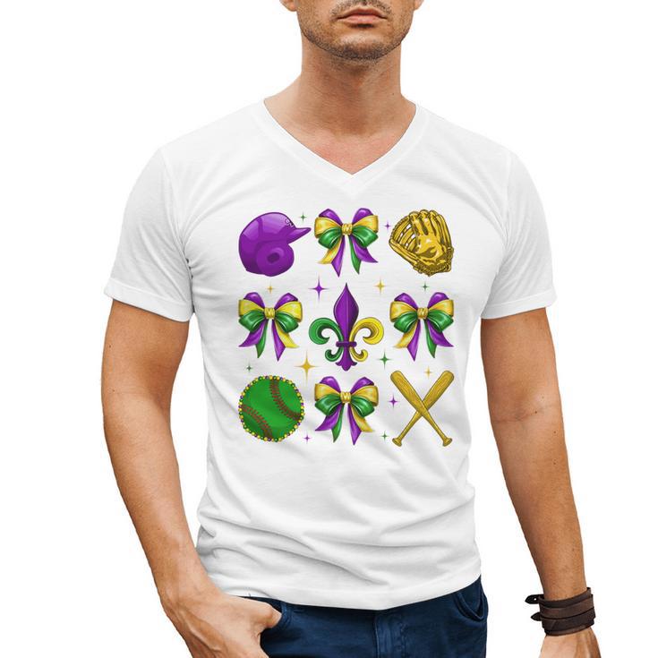 Mardi Gras Baseball Coquette Bow Fat Tuesday Parade Girls Men's V-Neck T-Shirt