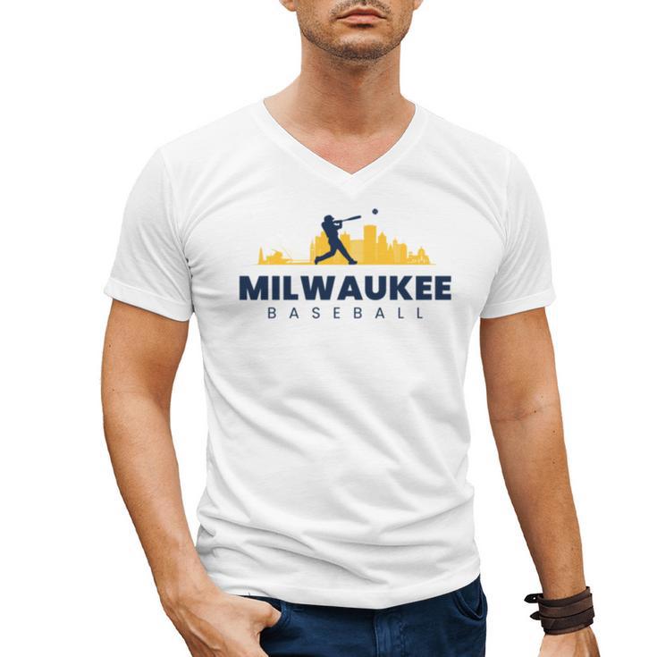 Milwaukee Baseball Minimalist City Skyline Baseball Lover Men's V-Neck T-Shirt