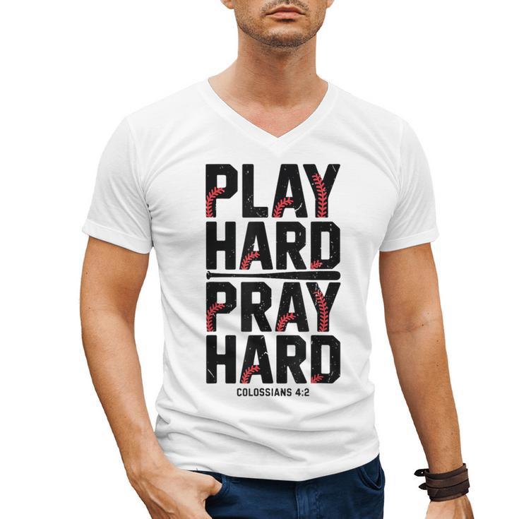 Play Hard Pray Hard Youth Boy Christian Baseball Jesus Men's V-Neck T-Shirt