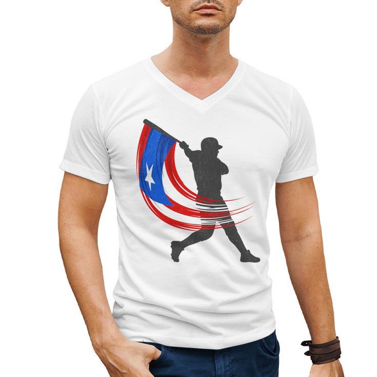 Puerto Rico Baseball Flag Player Boricua Heritage Sports Men's V-Neck T-Shirt