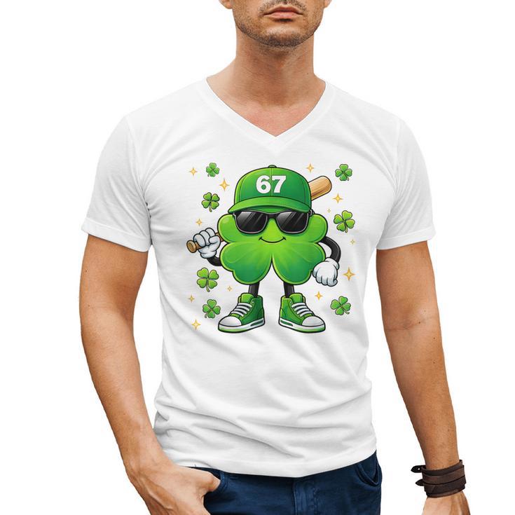 Shamrocks Playing Baseball St Patricks Day 6 7 Meme Men Boys Men's V-Neck T-Shirt