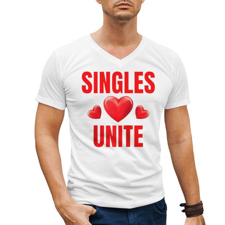 Singles Unite Valentines Day Humor For Singles Raglan Baseball Tee Men's V-Neck T-Shirt