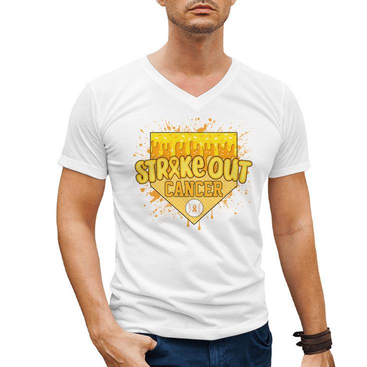 Strike Out Childhood Cancer Boys Baseball Drip Gold Ribbon Men's V-Neck T-Shirt