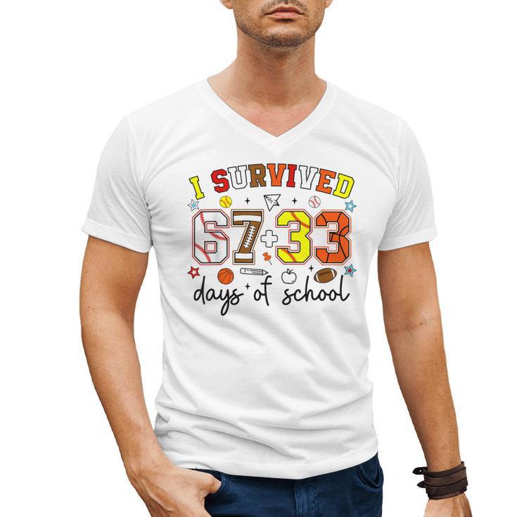 I Survived 6733 Days Baseball Football Softball 100 Days Men's V-Neck T-Shirt