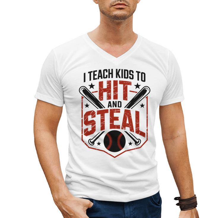 I Teach Kids To Hit And Steal Baseball Softball Coach Premium Tri-Blend Men's V-Neck T-Shirt