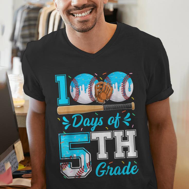 100 Days Of 5th Grade Baseball 100th Day Of School Boys Kids Men's V-Neck T-Shirt 100 Days Of 5th Grade Baseball 100th Day Of School Boys Kids Men's V-Neck T-Shirt