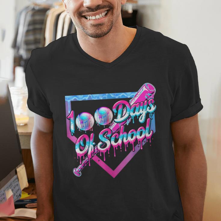 100 Days Of School Baseball 100th Day Ice Cream Boys Kids Men's V-Neck T-Shirt 100 Days Of School Baseball 100th Day Ice Cream Boys Kids Men's V-Neck T-Shirt