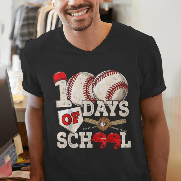 100 Days Of School Baseball 100th Day Of School Kids Teacher Men's V-Neck T-Shirt