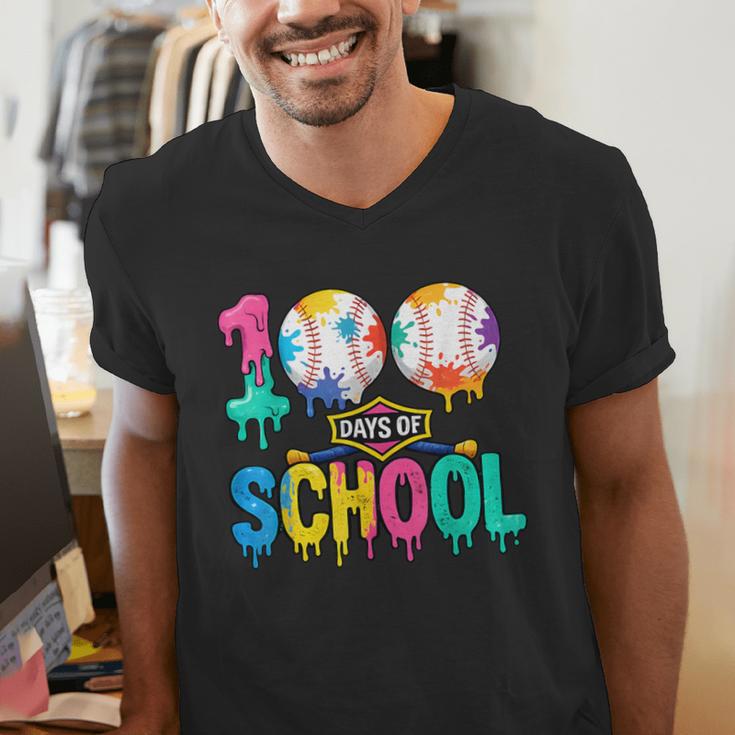 100 Days Of School Baseball Boys Kids Colorful 100th Day Men's V-Neck T-Shirt
