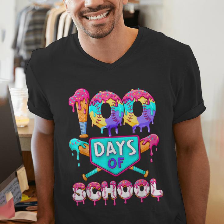 100 Days Of School Baseball Boys Kids Men's V-Neck T-Shirt 100 Days Of School Baseball Boys Kids Men's V-Neck T-Shirt