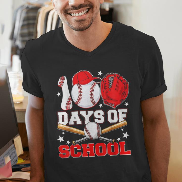 100 Days Of School Baseball Boys Kids Students Men's V-Neck T-Shirt 100 Days Of School Baseball Boys Kids Students Men's V-Neck T-Shirt