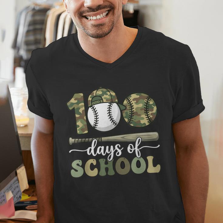 100 Days Of School Baseball Camo Art For Boys Kids Students Men's V-Neck T-Shirt