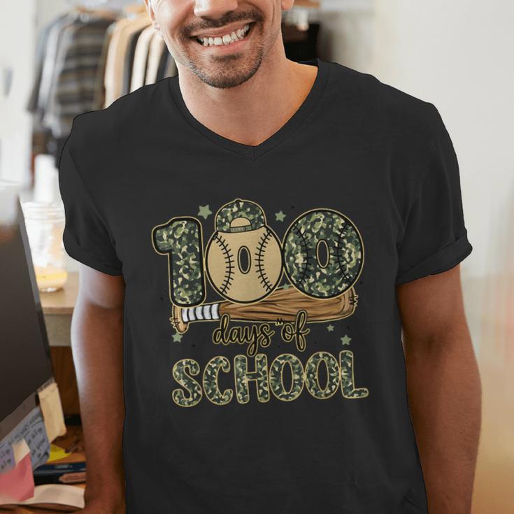 100 Days Of School Baseball Camo Boys Kids 100th Day Men's V-Neck T-Shirt 100 Days Of School Baseball Camo Boys Kids 100th Day Men's V-Neck T-Shirt