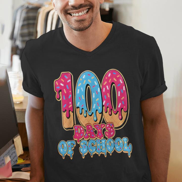 100 Days Of School Baseball Drip 100th Day Of School Men's V-Neck T-Shirt