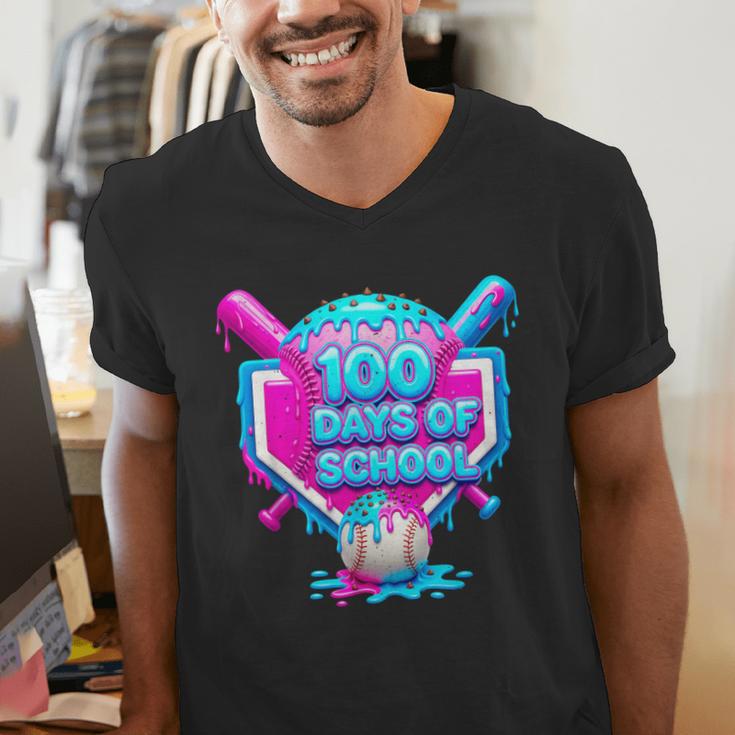 100 Days Of School Baseball Drip 100 Days For Boys And Kids Men's V-Neck T-Shirt 100 Days Of School Baseball Drip 100 Days For Boys And Kids Men's V-Neck T-Shirt