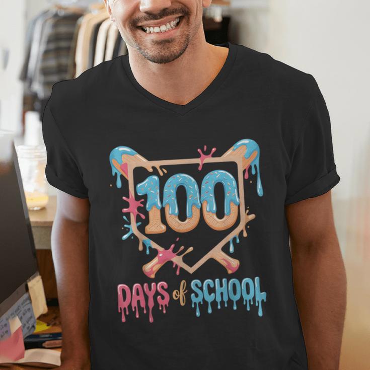 100 Days Of School Baseball Drip 100 Days Of School Men's V-Neck T-Shirt 100 Days Of School Baseball Drip 100 Days Of School Men's V-Neck T-Shirt