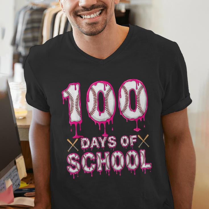 100 Days Of School Baseball Ice Cream Drip 100th Day Boys Men's V-Neck T-Shirt 100 Days Of School Baseball Ice Cream Drip 100th Day Boys Men's V-Neck T-Shirt