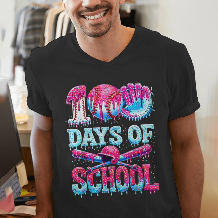 100 Days Of School Baseball Ice Cream Drip For Boys Kid Men's V-Neck T-Shirt