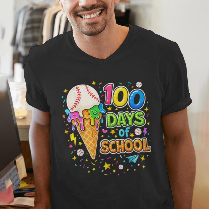 100 Days Of School Baseball Ice Cream Drip Boys Kids Player Men's V-Neck T-Shirt