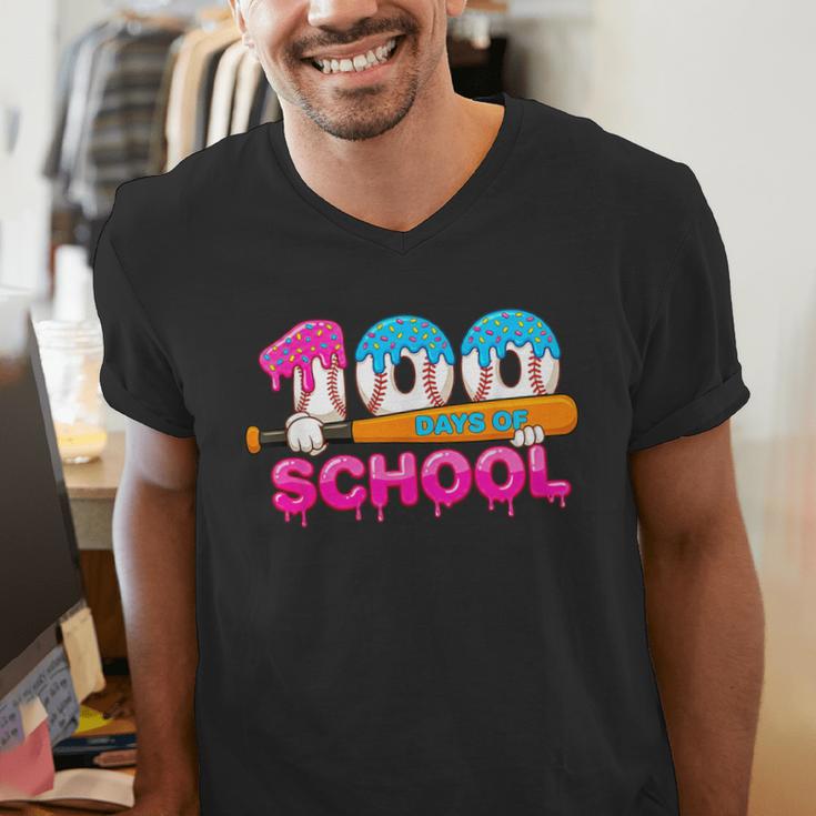 100 Days Of School Baseball Ice Cream Drip For Teacher Kid Men's V-Neck T-Shirt