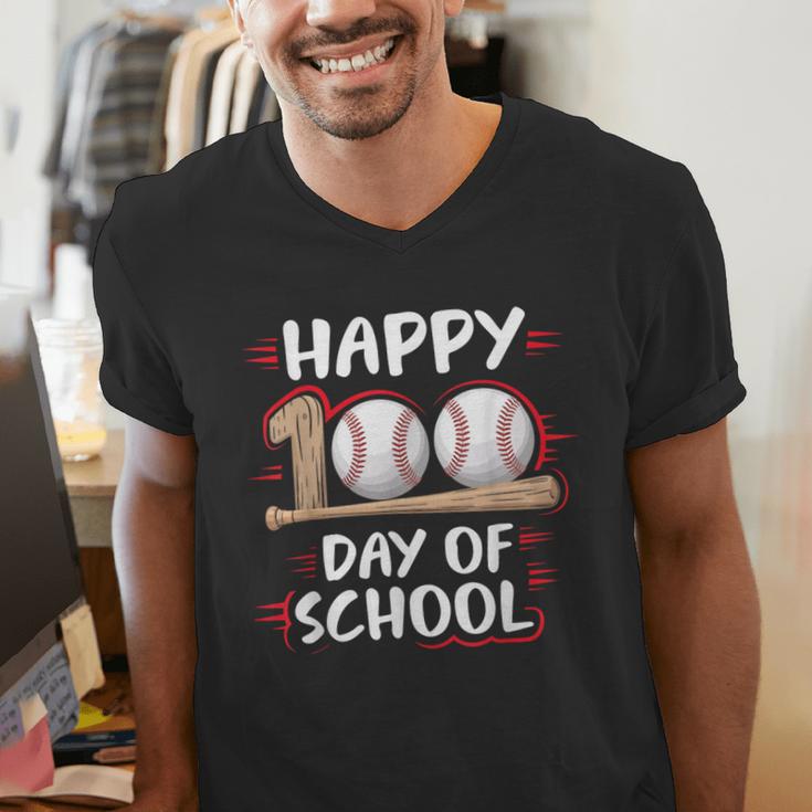 100 Days Of School Baseball Theme Kids Teens Boys 100th Day Men's V-Neck T-Shirt 100 Days Of School Baseball Theme Kids Teens Boys 100th Day Men's V-Neck T-Shirt