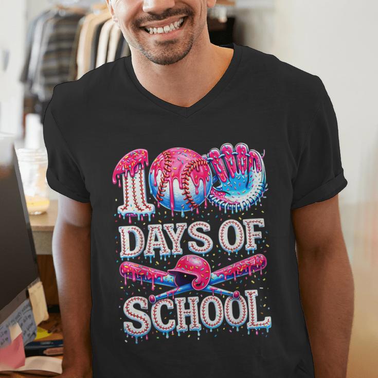 100 Days Of School Baseball Lover Donut Drip Boy Girl Men's V-Neck T-Shirt 100 Days Of School Baseball Lover Donut Drip Boy Girl Men's V-Neck T-Shirt