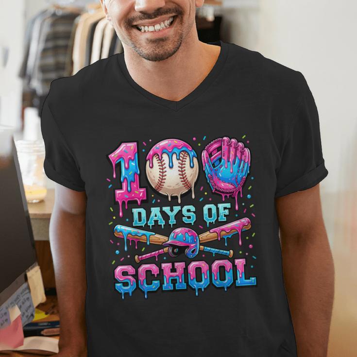 100 Days Of School Baseball Sports Drip Graphic Men's V-Neck T-Shirt 100 Days Of School Baseball Sports Drip Graphic Men's V-Neck T-Shirt