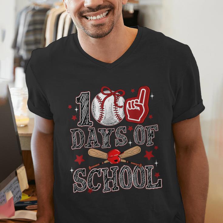 100 Days Of School Baseball Teacher 100 Days Smarter Student Men's V-Neck T-Shirt 100 Days Of School Baseball Teacher 100 Days Smarter Student Men's V-Neck T-Shirt